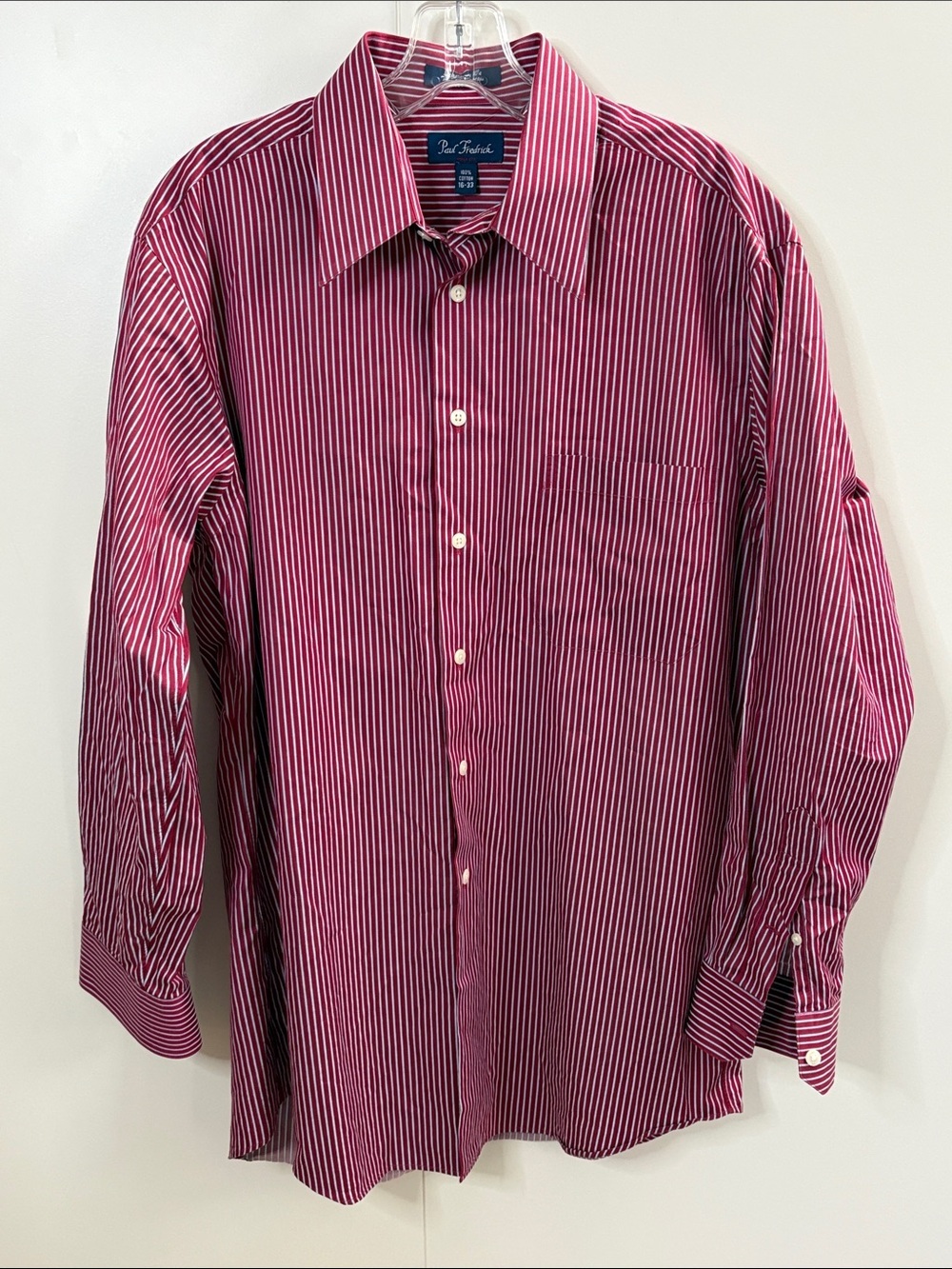 Paul Fredrick Red and White Striped Dress Shirt Trim Fit 16/33